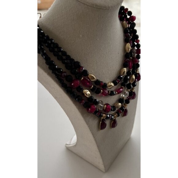 Vintage THE LIMITED 4 Strand Faceted Black Magenta Crystal Women’s Necklace 22” - Picture 10 of 12